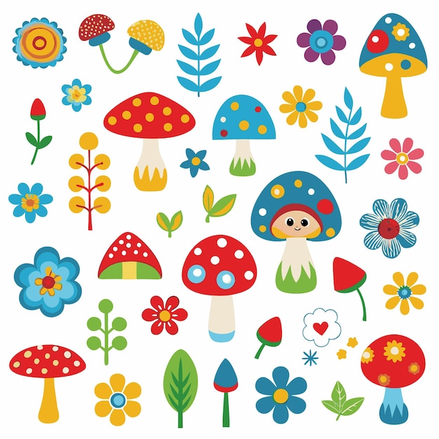 Les champignons et les fleurs colorés La nature est magnifiquement conçue