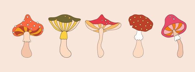 Vecteur des champignons groovy des éléments vintage abstraits des champignons psychédéliques funky