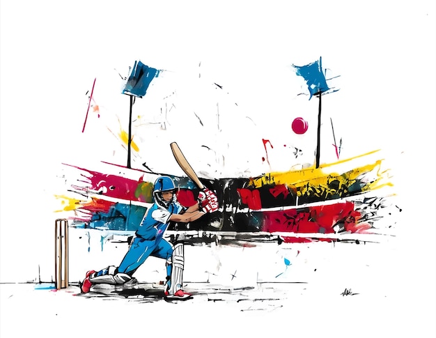 Vecteur championnat de cricket avec stade de cricket grunge art de peinture design graphique illustration vectorielle