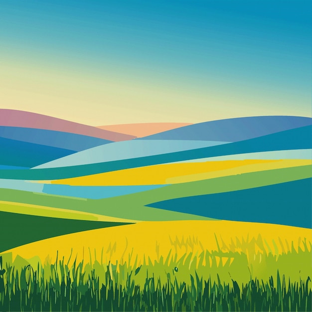 Vecteur des champs verts d'été, un paysage, un ciel bleu en arrière-plan, une illustration vectorielle de 10 épisodes.