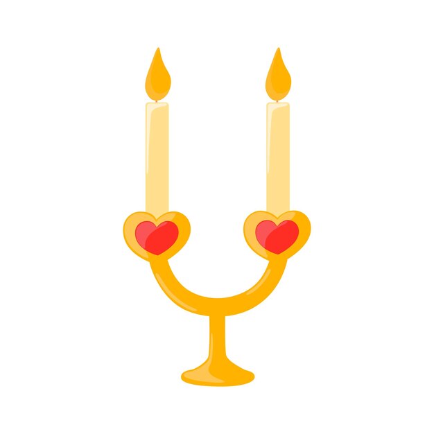 Vecteur chandelier doré avec deux bougies allumées avec des cœurs illustration vectorielle de dessin animé du jour de la saint-valentin