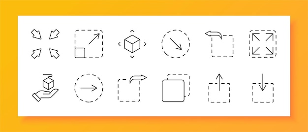 Changez la taille de l'icône de réglage Élargir comprimer le cube 3D flèches directionnelles boîtes de sélection Icones pour redimensionner l'échelle et ajuster les objets numériques ou les dessins dans les applications graphiques
