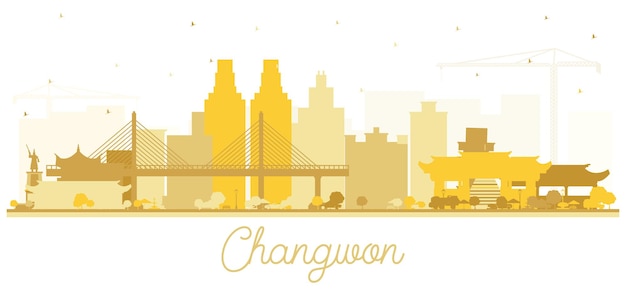 Changwon Corée Du Sud City Skyline Silhouette Avec Bâtiments Dorés Isolés Sur Blanc
