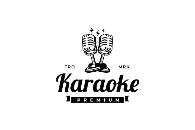 Chanteur Vocal Karaoké Ou Logo De La Station De Podcast Avec Microphone Rétro Conception Pour L'emblème De L'étiquette Du Logo