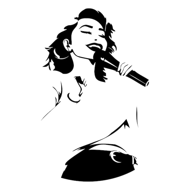 Une chanteuse avec un microphone Illustration vectorielle dans un style plat