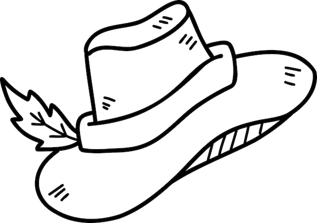 Chapeau de cowboy dessiné à la main et illustration de plumes