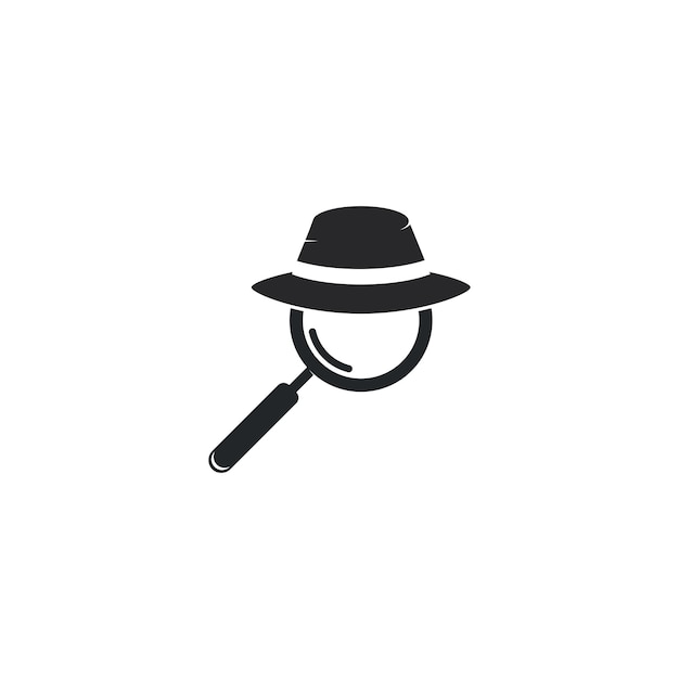 Chapeau de détective avec loupe logo vector icon illustration