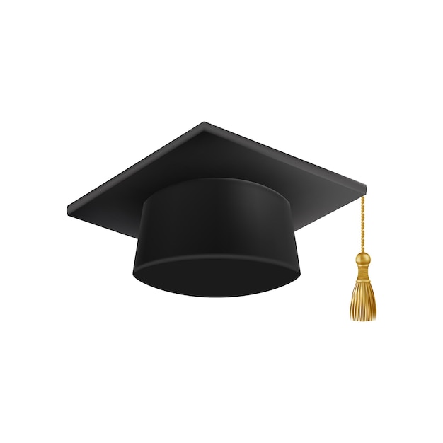 Chapeau de diplômé noir réaliste, chapeau de doctorat en 3D.