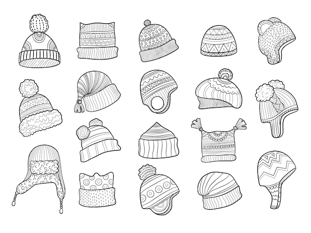 Chapeau De Doodle D'hiver. Vêtements Battant Les Oreilles Chapeau Chaud Avec De La Fourrure Croquis S