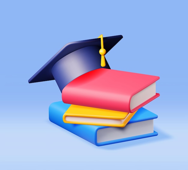 Chapeau De Graduation 3d Et Pile De Livres