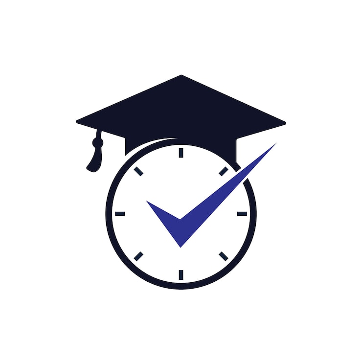 Vecteur chapeau de graduation avec horloge et création de logo d'icône de chèque