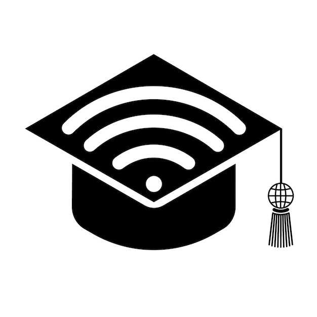 Chapeau de graduation avec icône WiFi Symbole des diplômés de l'enseignement à distance