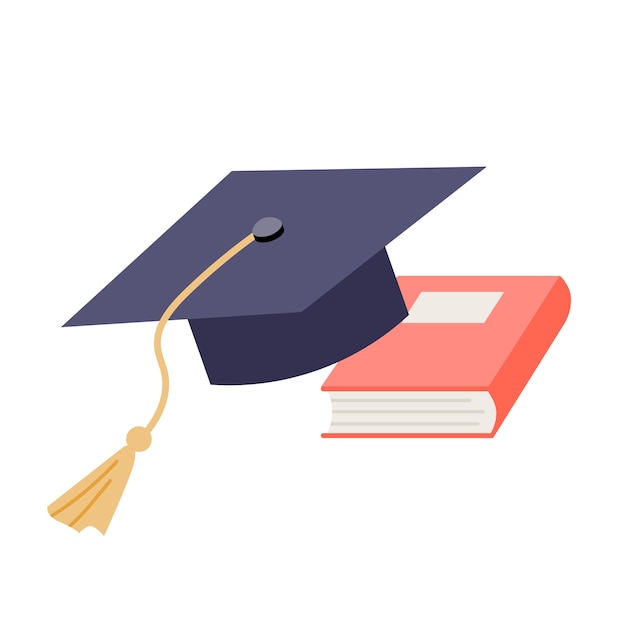 Chapeau de graduation et livre en illustration plate