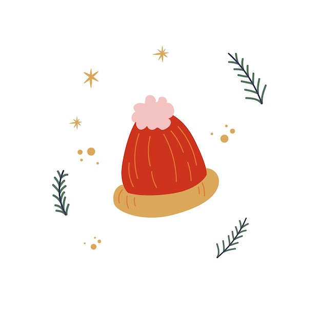 Chapeau D'hiver Confortable Pour Enfants Illustration Vectorielle De Noël Dessinés à La Main