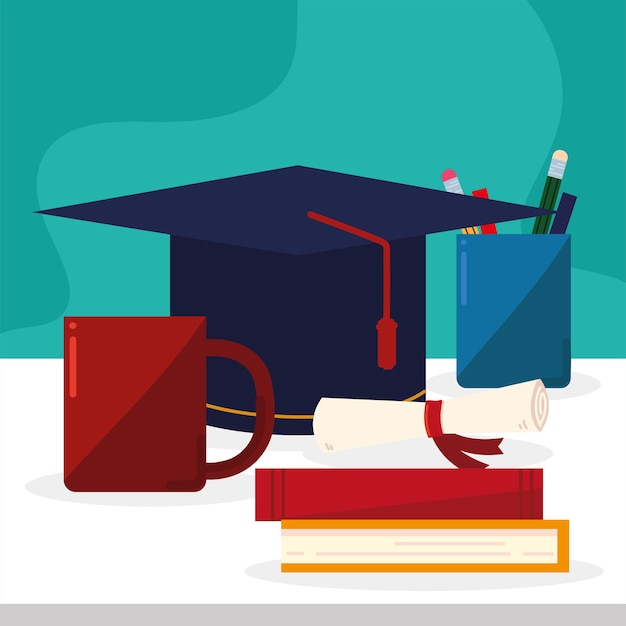 Chapeau et livres de remise des diplômes