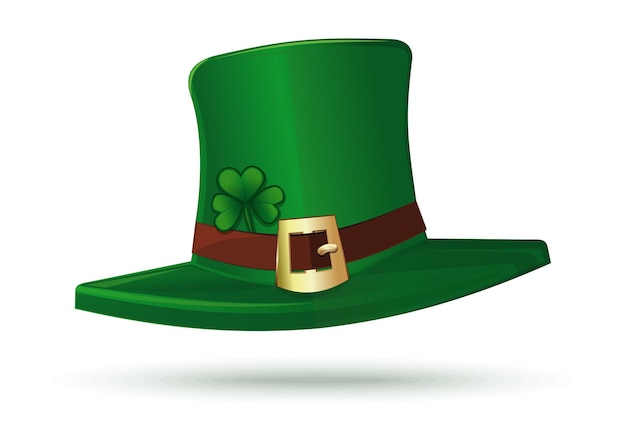 Chapeau de lutin de dessin animé isolé sur fond blanc Icône de chapeau de lutin Chapeau de lutin vert avec boucle en or et feuille de trèfle Illustration vectorielle
