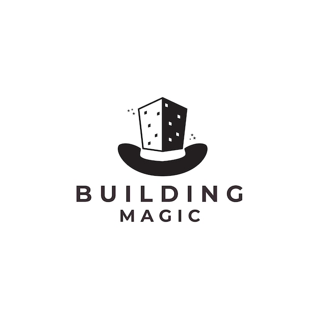 Chapeau Magique Magique Et Bâtiment Logo Vecteur Icône Symbole Illustration Design