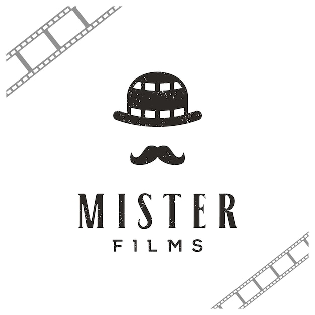 Chapeau Melon Vintage Avec Bande De Film Négatif Et Moustache De Gentleman Pour Le Logo De Production De Cinéma