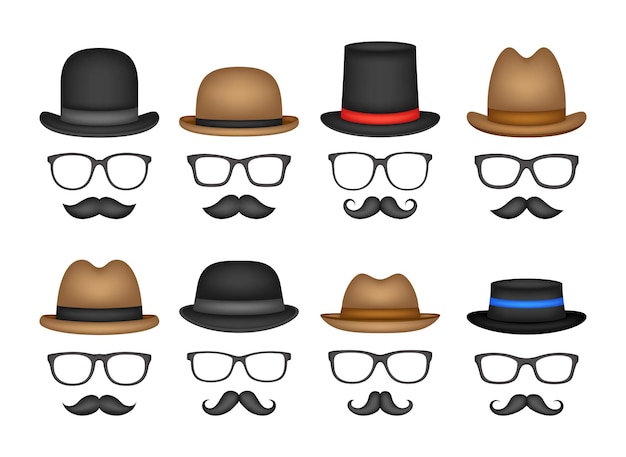 Vecteur chapeau moustache et verres isolés sur fond blanc