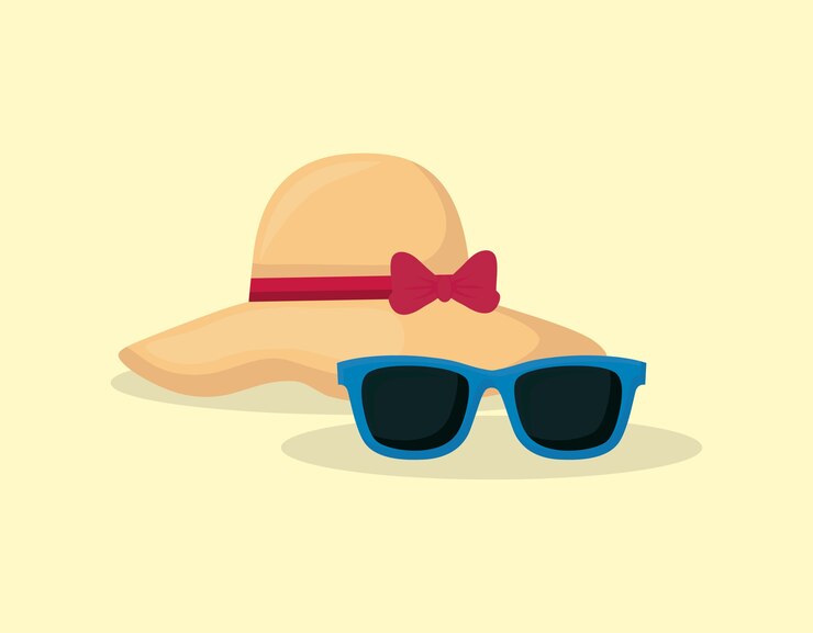 Vecteur chapeau de plage et lunettes de soleil