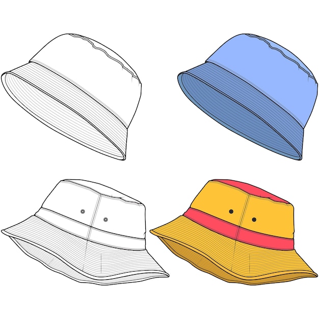 Vecteur chapeau seau vector illustration croquis plats modèle croquis dessinés à la main