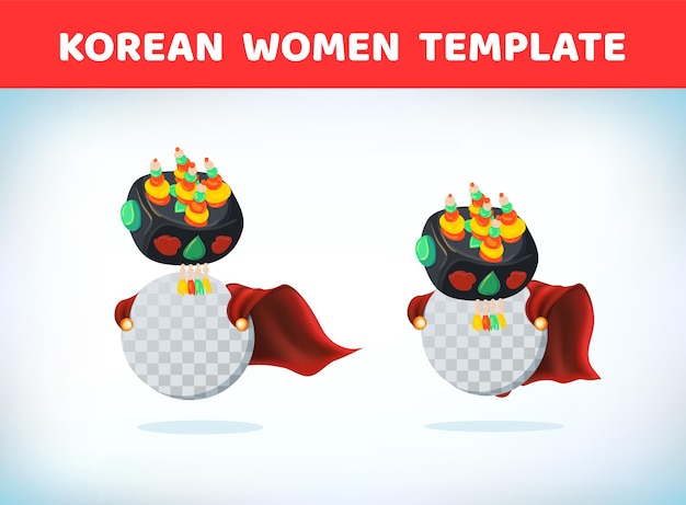 Vecteur chapeau traditionnel coréen pour femmes. coiffe de costume de mascarade. masque de carnaval ou d'halloween. illustration de vecteur de dessin animé. cape rouge. modèle de dessin animé.