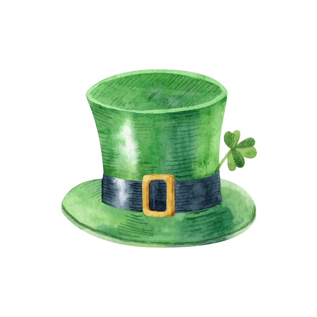 Chapeau vert lutin avec trèfle isolé sur blanc clipart vectoriel Happy Saint Patricks Day