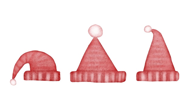 Chapeaux De Père Noël De Noël Dessinés à La Main Aquarelle