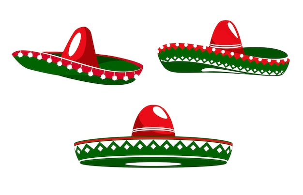 Chapeaux De Sombrero Mexicains Avec Couleurs De Drapeau Mexicain Icônes Vectorielles D'ornement Pour La Fête De La Culture Mexicaine Tradition Et Art Ethnique Symbole De Chapeaux De Sombrero Pour La Célébration De Vacances Ou De Fête Nationale