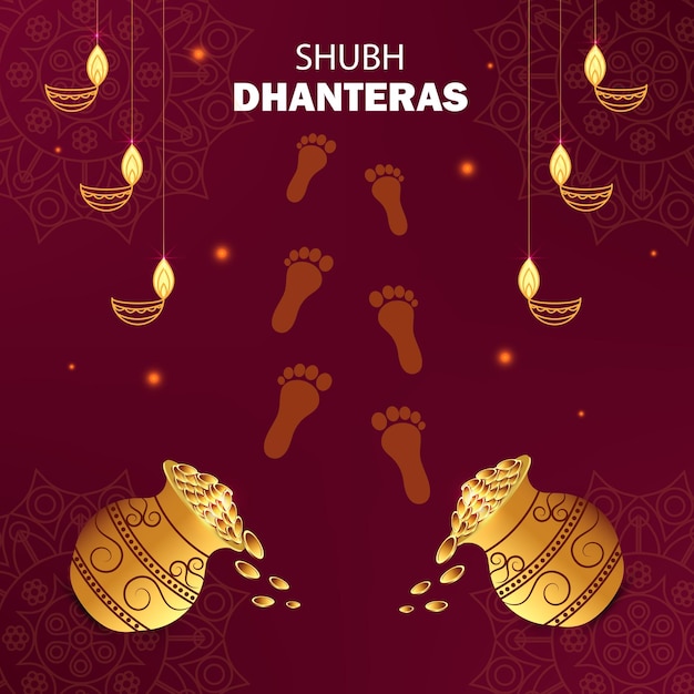 Vecteur charan de la déesse dorée sur une affiche religieuse pour le festival shubh dhanteras