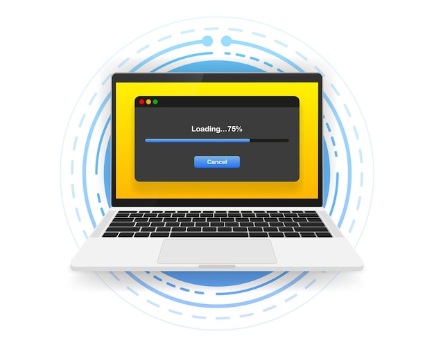 Chargement De La Barre De Progression De La Fenêtre De Données Sur L'ordinateur à L'écran. Utilisateur Du Système D'exploitation Classique. Message De Mise à Jour. Illustration Vectorielle.
