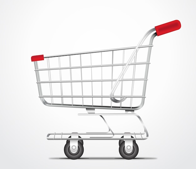 Chariot de caddie vide réaliste pour la promotion isolé sur fond blanc.