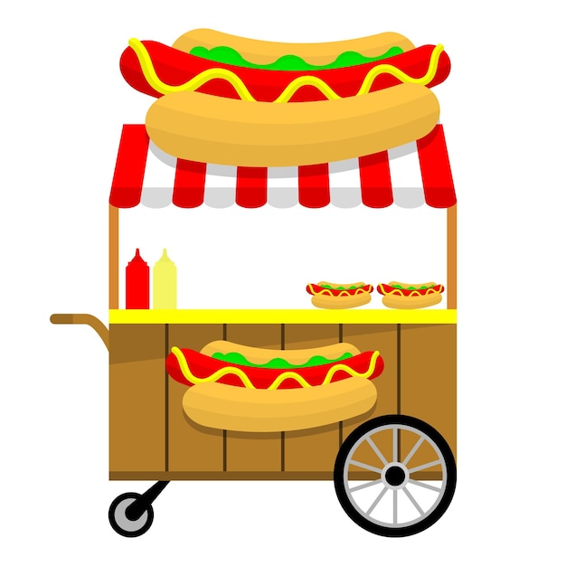 Vecteur un chariot avec des hot-dogs et des condiments