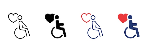 Charity and Donate Concept Handicap Patient in Wheelchair Icon Set Volunteer Care for Disabled