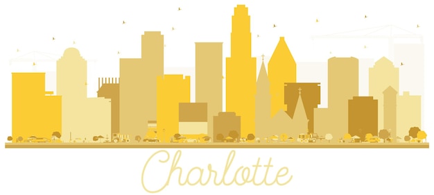 Charlotte North Carolina Usa City Skyline Golden Silhouette. Illustration Vectorielle. Concept Plat Simple Pour La Présentation Touristique, La Bannière, L'affiche Ou Le Site Web. Paysage Urbain De Charlotte Avec Des Points De Repère.