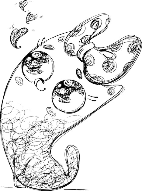 Vecteur charmant chaton doodle avec un arc et des coeurs vector file