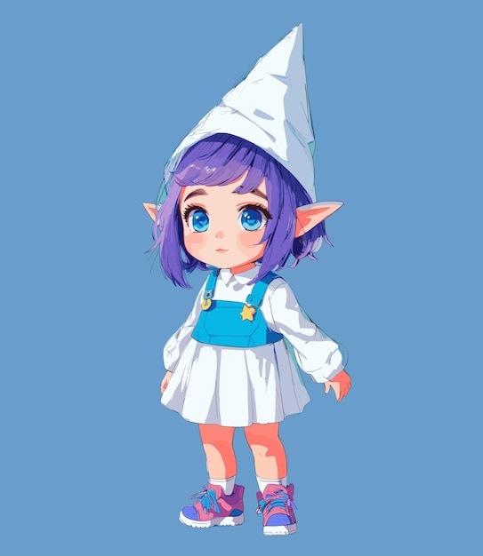 Charmant Gnome Girl Art décrit et coloré avec une palette pastel sur fond blanc