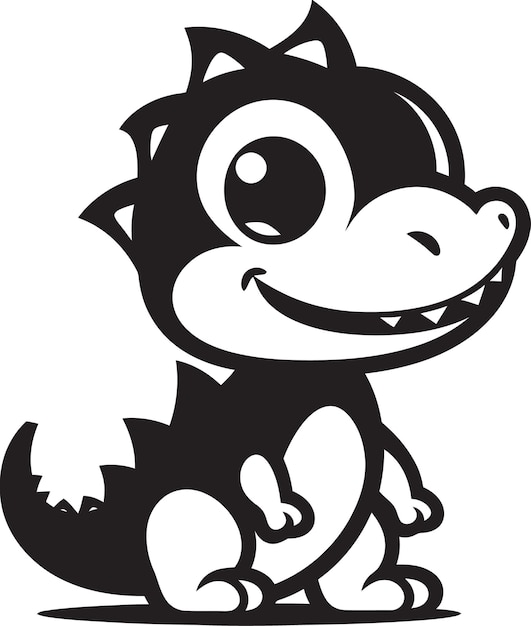 Le Charme De Dino Joueux Vector De Logo Noir Dino Doux Grin Vector D'icône Noir