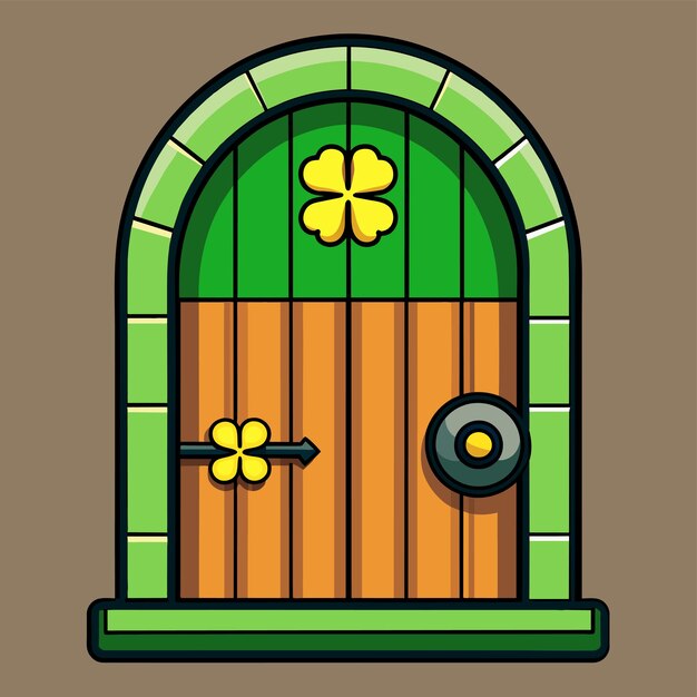 Vecteur charpente de porte en bois porte de porte porte d'entrée de la maison porte de porte dessinée à la main autocollant de dessin animé plat élégant