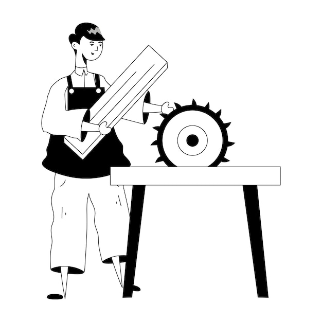 Un charpentier coupant du bois avec un glyphe de scie électrique