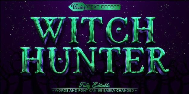 Chasseur de sorcières vert brillant Vector modèle d'effet de texte modifiable