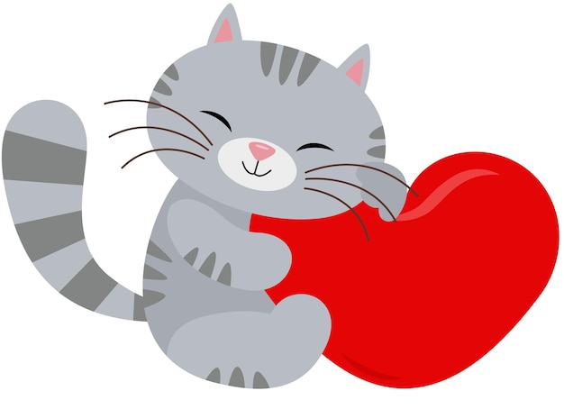 Un Chat Adorable Avec Un Cœur Rouge