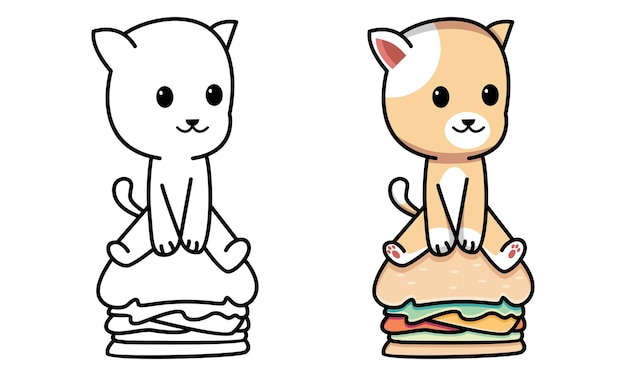 Chat Assis Sur Un Hamburger à Colorier Pour Les Enfants