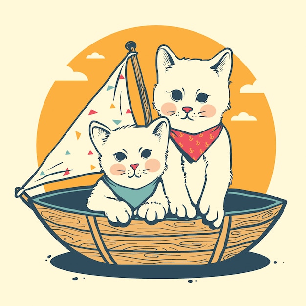 Vecteur chat sur le bateau