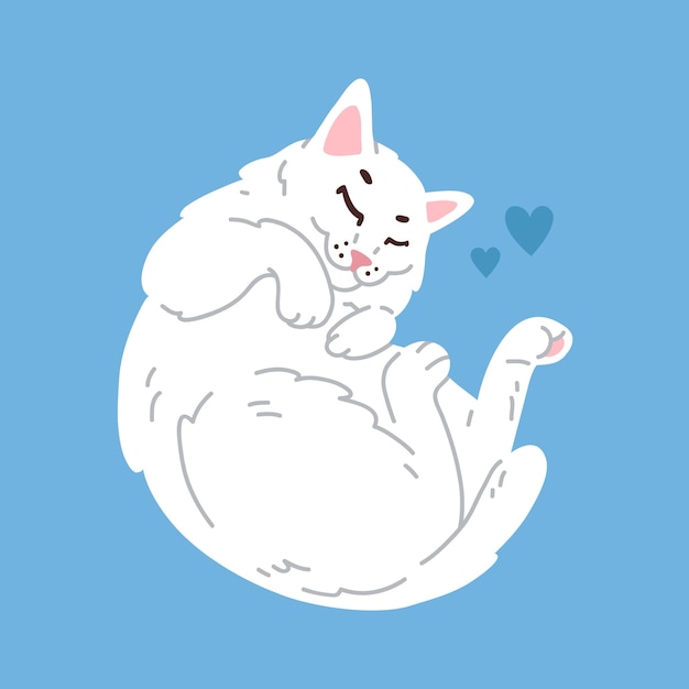 Vecteur un chat blanc avec un nez rose et est recroquevillé sur un fond bleu