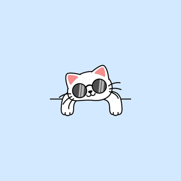 Vecteur un chat blanc paresseux avec des lunettes de soleil illustration vectorielle de dessin animé