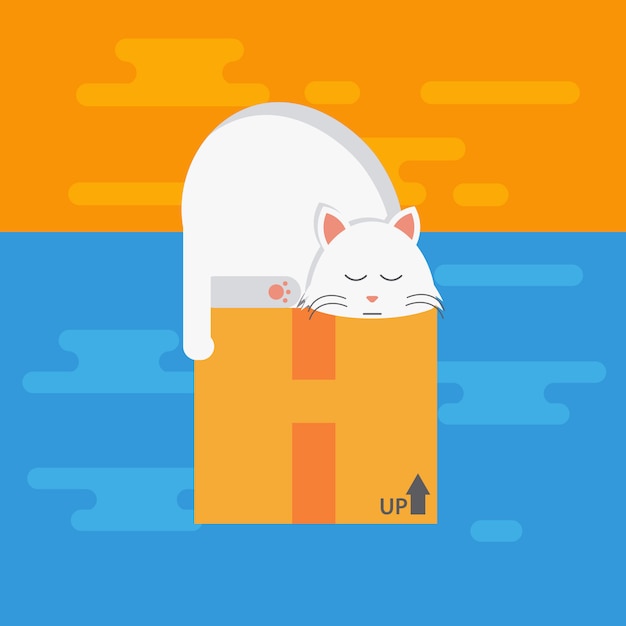 Vecteur chat blanc qui dort sur la boîte