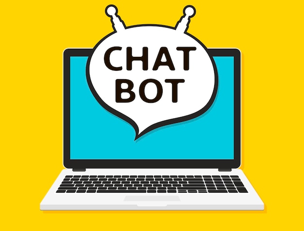 Vecteur chat bot sur écran d'ordinateur portable