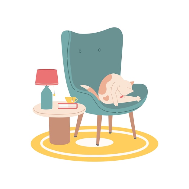 Chat sur chaise moderne design plat illustration vectorielle