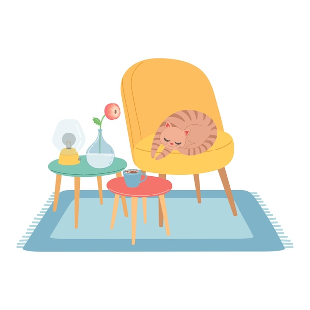 Chat sur chaise moderne design plat illustration vectorielle